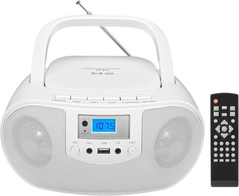 Portable CD Player Boombox with FM Radio, Top Loading CD Stereo Boom Box for Home, Bluetooth, Remote Control, LED Light, Headphone/Mic Jack, Support CD-R/RW/MP3-CD, USB, LCD Display, Black in Saudi Arabia