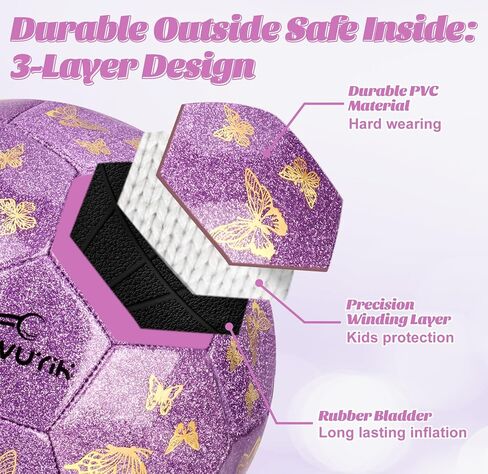 مجموعة أهداف كرة القدم للأطفال مع حجم 2 كرة قدم فراشة أرجوانية وردية لامعة ومضخة 2 × 1.5 قدم شبكات كرة قدم محمولة مطبوعة على شكل فراشة للأطفال الصغار الذين تتراوح أعمارهم بين 3-5 سنوات in Kuwait