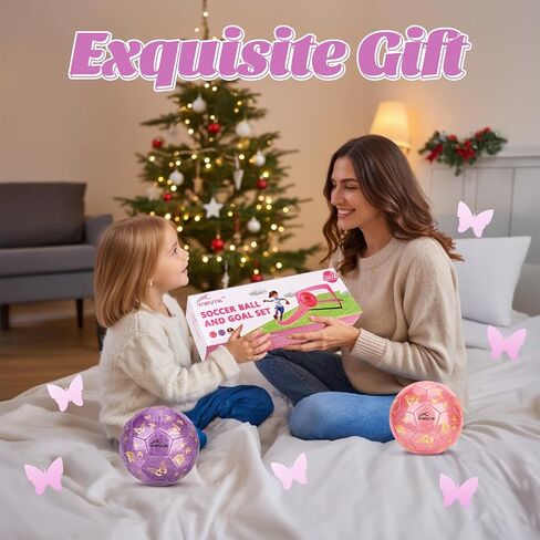 مجموعة أهداف كرة القدم للأطفال مع حجم 2 كرة قدم فراشة أرجوانية وردية لامعة ومضخة 2 × 1.5 قدم شبكات كرة قدم محمولة مطبوعة على شكل فراشة للأطفال الصغار الذين تتراوح أعمارهم بين 3-5 سنوات in Kuwait