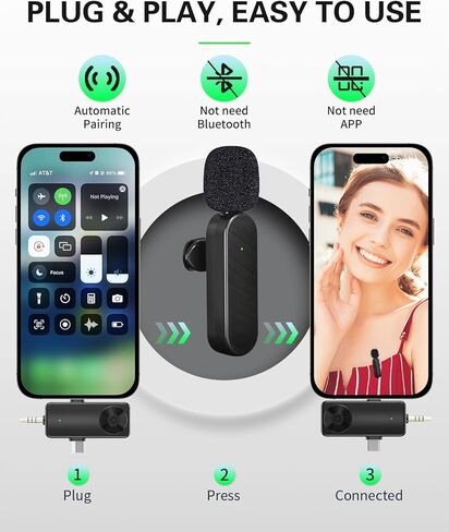 ميكروفون Tearstone اللاسلكي Lavailer لهواتف iPhone وAndroid والكاميرا وميكروفون لاسلكي صغير احترافي، 3 في 1 ميكروفون مكثف لطية صدر السترة لإجراء مقابلة فيديو وبودكاست ومدونة فيديو ويوتيوب ASMR TikTok (قطعتان) in Saudi Arabia