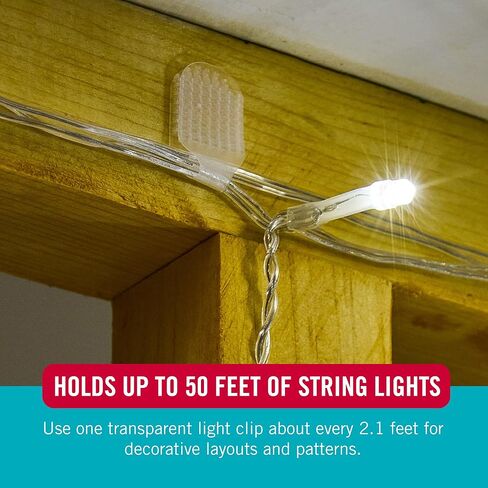 VELCRO Brand Indoor Light Clips for Hanging String Lights, Holds Up to 100 ft, Transparent Peel‑and‑Stick Wall Clips for Any Shape or Configuration, Damage‑Free and Removable, Pack of 48 in Saudi Arabia