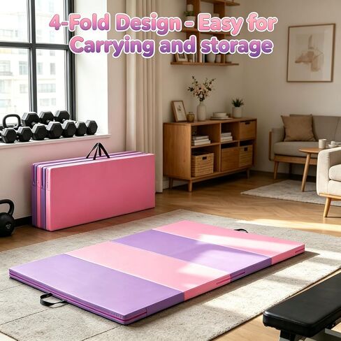 Gymnastics Mat, 3.6'x6'x2'' Thick Folding Kids' Tumbling Exercise Mat with Carrying Handles for Home Gym Workout & Active Play in Saudi Arabia