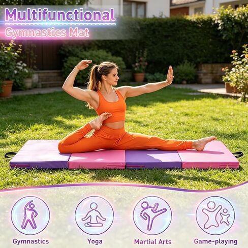 Gymnastics Mat, 3.6'x6'x2'' Thick Folding Kids' Tumbling Exercise Mat with Carrying Handles for Home Gym Workout & Active Play in Saudi Arabia