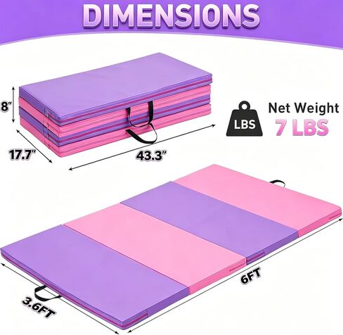 Gymnastics Mat, 3.6'x6'x2'' Thick Folding Kids' Tumbling Exercise Mat with Carrying Handles for Home Gym Workout & Active Play in Saudi Arabia