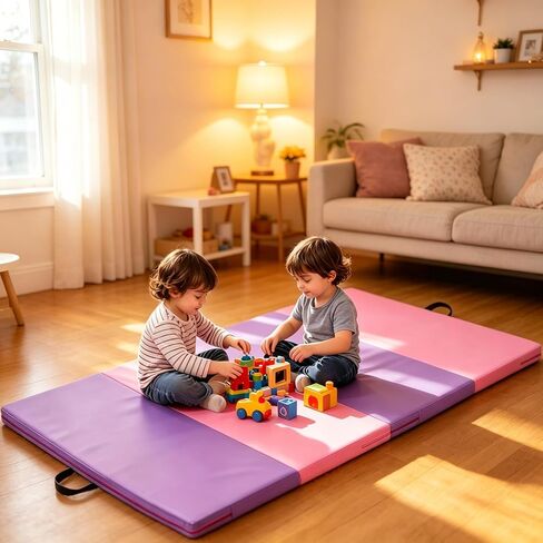 Gymnastics Mat, 3.6'x6'x2'' Thick Folding Kids' Tumbling Exercise Mat with Carrying Handles for Home Gym Workout & Active Play in Saudi Arabia