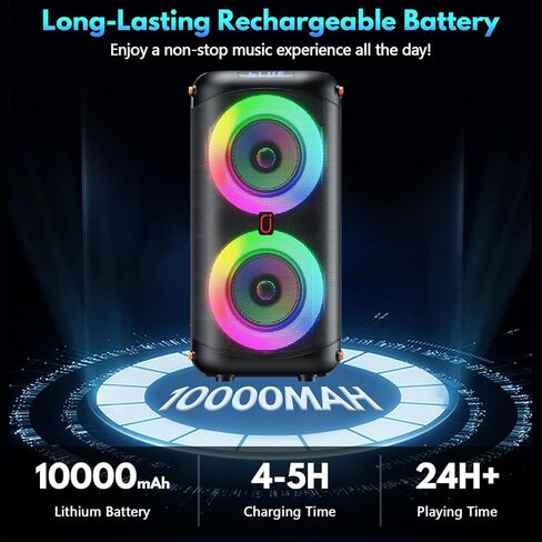 آلة كاريوكي JYX مع 2 ميكروفونات لاسلكية UHF، مكبر صوت بلوتوث مع ضبط الجهير/الثلاثي وإضاءة LED، نظام PA يدعم TWS، مدخل AUX، FM، REC، إمداد للحفلات/الكبار/الأطفال - حبيبات خشبية in Kuwait