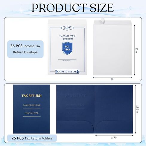 Skyygemm 50 Pcs 9 x 12 Inch Tax Return Envelopes and Tax Return Folders Set 25 White Open End Envelopes 25 Income Levy 2 Pocket Folders Gold Foil Text for Storing or Handling (Black) in Saudi Arabia