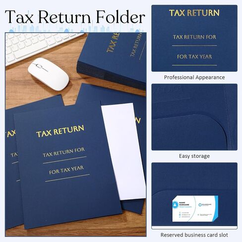 Skyygemm 50 Pcs 9 x 12 Inch Tax Return Envelopes and Tax Return Folders Set 25 White Open End Envelopes 25 Income Levy 2 Pocket Folders Gold Foil Text for Storing or Handling (Black) in Saudi Arabia