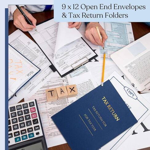 Skyygemm 50 Pcs 9 x 12 Inch Tax Return Envelopes and Tax Return Folders Set 25 White Open End Envelopes 25 Income Levy 2 Pocket Folders Gold Foil Text for Storing or Handling (Black) in Saudi Arabia