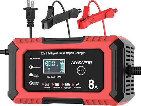 12V Car Battery Charger 8-Amp, Smart Trickle Charger Battery Maintainer and Desulfator with Temperature Compensation for Car, Truck, SUV, Motorcycle, Boat, Mower (Red) in Saudi Arabia