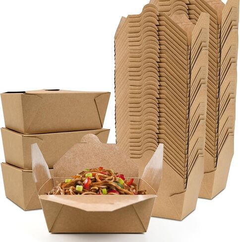 EcoDispose 45 oz Kraft Paper Pack of 80 Fold To Go Containers, Microwaveable Leak and Grease Proof Take Out Boxes for Lunch,Leftover and Restaurant in Saudi Arabia
