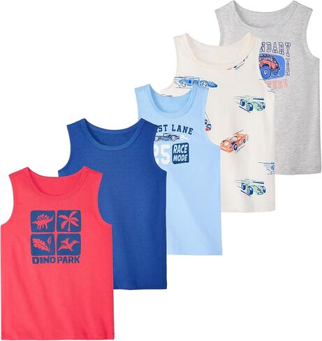 Garanimals Baby & Toddler Boy Dino Tank Tees - Kid's Sleeveless Tank Top - Size 6T - Beige, Dark Green, Orange, White - 5 Pack in Kuwait