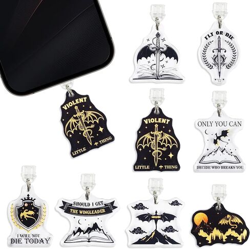 Dust Plug Charm Type C, 9 Pcs Dark Romance Gothic Bookish Anti-Dust Plugs Compatible with USB-C E-Reader Phone Tablet, Dark Academia Gifts for Readers Writers Book Lovers in Saudi Arabia