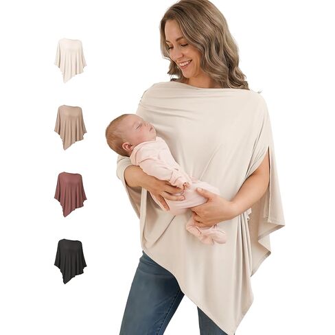 غطاء الرضاعة من Konssy Knit للرضاعة الطبيعية، غطاء للرضاعة الطبيعية قابل للتنفس 360 درجة للخصوصية الكاملة، مظلة مقعد السيارة متعددة الاستخدام (بيج أحمر الخدود) in Kuwait
