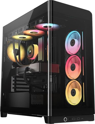 إطار CORSAIR 4500X LX-R RGB Link حافظة كمبيوتر متوسطة البرج من الزجاج البانورامي - نظام تركيب InfiniRail، يناسب مشعات مزدوجة 360 مم، وحدة معالجة الرسومات المضادة للترهل، متضمنة مراوح وصلة RGB 3X LX120R - أسود in Saudi Arabia