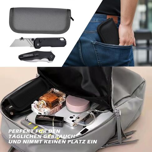 Hightron Nylon Utility Knife Pouch, 5.91'' Padded Zipper Pouch for Folding Knife and Accessories Cushioned Knife Storage Bag, Handy Everyday Pack for Outdoor/Daily Use, Black in Saudi Arabia