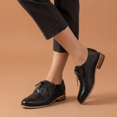 حذاء Mona Flying للسيدات مصنوع يدويًا ومريح من نوع Wingtip Oxfords Brogue للسيدات بأربطة من الجلد in Saudi Arabia