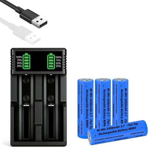 18650 Battery Charger with 4 Pack 3.7V 3200mAh Button Top Battery NI-MH, 3.7Volt Batteries Rechargeable NIMH Long Lasting for LED Flashlights, Cameras, Headlamps, Doorbells, etc. in Saudi Arabia