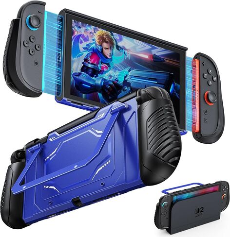 Switch 2 Protective Case, FYOUNG Dockable Hard PC Shell for Nintendo Switch 2 Console 2025, Cover Accessories with Adjustable Kickstand, Shockproof, Soft TPU Ergonomic Grip for Joycon in Kuwait