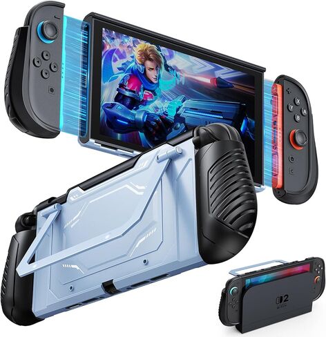 Switch 2 Protective Case, FYOUNG Dockable Hard PC Shell for Nintendo Switch 2 Console 2025, Cover Accessories with Adjustable Kickstand, Shockproof, Soft TPU Ergonomic Grip for Joycon in Kuwait