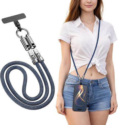 حبل كروس TOP-UP بطول 4 أقدام (120 سم) - حزام رقبة وكتف للهاتف الخلوي مع كابل شحن USB-C مدمج بقدرة 240 وات ونقل البيانات - حبل متين، أساسيات السفر لهاتف iPhone 17/16/15 والهواتف الذكية in Kuwait