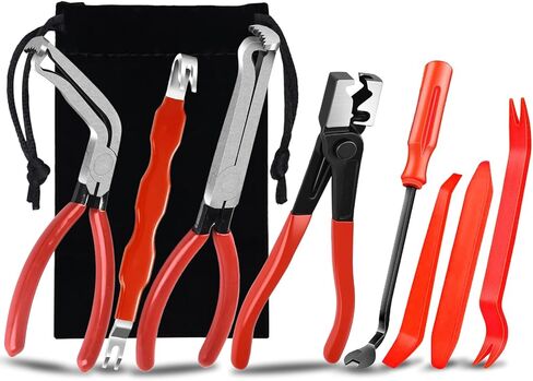 Vovoir 8PCS Electrical Disconnect Pliers, Automotive Electrical Plug Connector Disconnect Tool, Connector Separator,Hose Clamp Pliers and Red trim removal tool set，Applicable to Cars, Trucks, and SUVs in Saudi Arabia