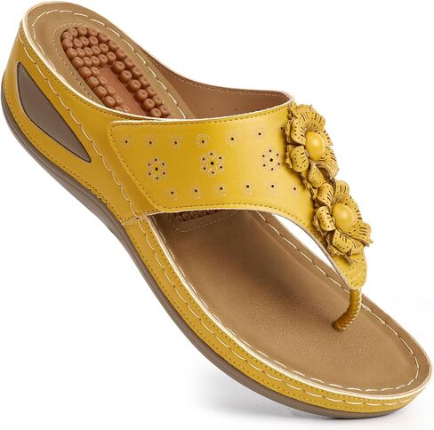 Ecetana Womens Wedge Flip Flops: Orthopedic Cushion Non Slip Sandals - Comfortable Walking for All Day - Stylish Flower Adjustable Thong Sandals for Summer Casual Outing in Saudi Arabia