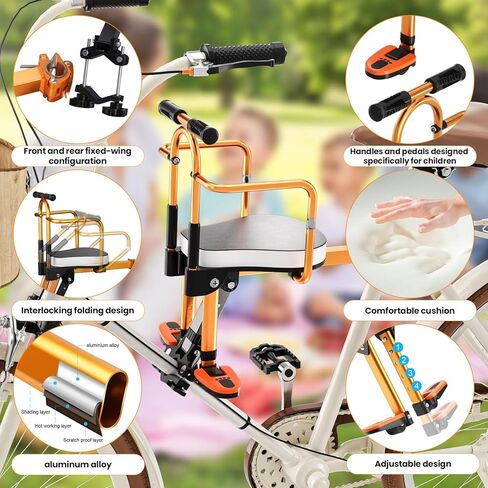 Kids Bike Seat, New Aluminum Alloy Child Bike Seat, Portable Foldable Front Mounted Child Bicycle Seats, Mountain Bike Child Safety Seat Suitable for Hybrid Cruiser Bicycles and City Bicycles in Saudi Arabia