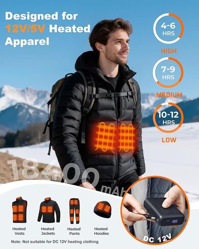 𝟓𝐕 𝟐𝟎𝟎𝟎𝟎𝐦𝐀𝐡 حزمة بطارية سترة ساخنة متوافقة مع Soleilwear TIDEWE، بنك طاقة محمول للسترات ذات القلنسوة الساخنة، والهواتف، وكرسي التخييم مع شاشة رقمية (ليس لتيار مستمر 7.4 فولت/12 فولت) in Kuwait