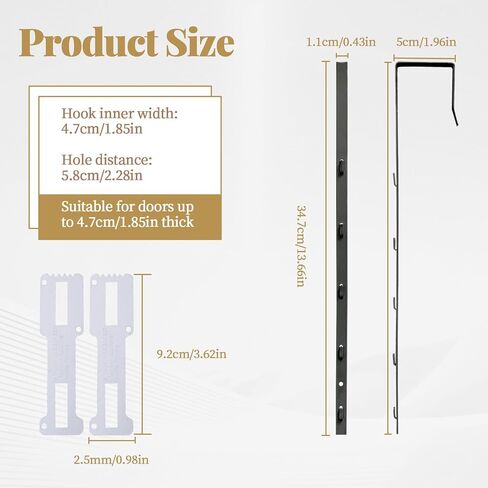 2 قطعة شماعة مرآة فوق الباب، شماعة مرآة باب قابلة للتعديل، مجموعة خطافات باب قابلة للتعديل بارتفاع 5 مراحل تأتي مع ملصق مفك معدني عمق الباب 1.77 بوصة (المرايا غير متضمنة) (أسود) in Kuwait