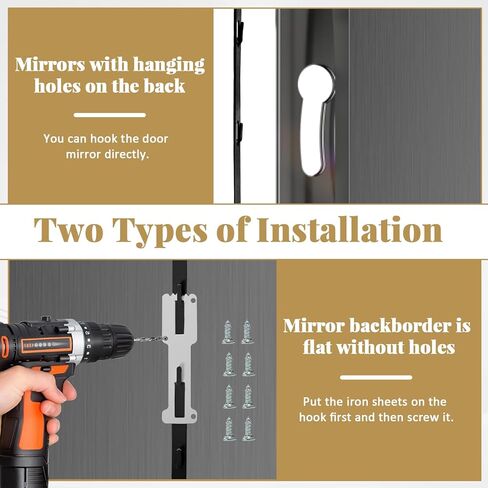 2 قطعة شماعة مرآة فوق الباب، شماعة مرآة باب قابلة للتعديل، مجموعة خطافات باب قابلة للتعديل بارتفاع 5 مراحل تأتي مع ملصق مفك معدني عمق الباب 1.77 بوصة (المرايا غير متضمنة) (أسود) in Kuwait