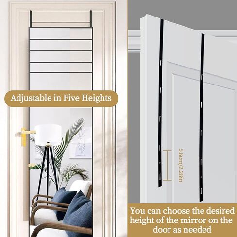 2 قطعة شماعة مرآة فوق الباب، شماعة مرآة باب قابلة للتعديل، مجموعة خطافات باب قابلة للتعديل بارتفاع 5 مراحل تأتي مع ملصق مفك معدني عمق الباب 1.77 بوصة (المرايا غير متضمنة) (أسود) in Kuwait