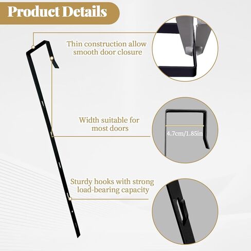 2 قطعة شماعة مرآة فوق الباب، شماعة مرآة باب قابلة للتعديل، مجموعة خطافات باب قابلة للتعديل بارتفاع 5 مراحل تأتي مع ملصق مفك معدني عمق الباب 1.77 بوصة (المرايا غير متضمنة) (أسود) in Kuwait