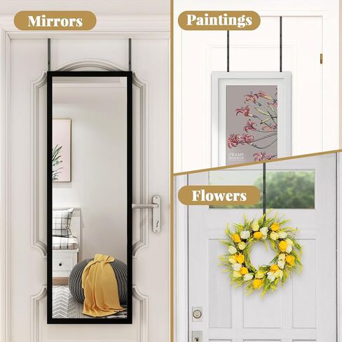 2 قطعة شماعة مرآة فوق الباب، شماعة مرآة باب قابلة للتعديل، مجموعة خطافات باب قابلة للتعديل بارتفاع 5 مراحل تأتي مع ملصق مفك معدني عمق الباب 1.77 بوصة (المرايا غير متضمنة) (أسود) in Kuwait