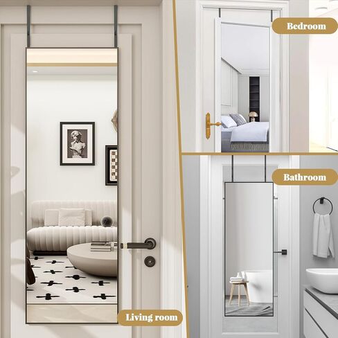 2 قطعة شماعة مرآة فوق الباب، شماعة مرآة باب قابلة للتعديل، مجموعة خطافات باب قابلة للتعديل بارتفاع 5 مراحل تأتي مع ملصق مفك معدني عمق الباب 1.77 بوصة (المرايا غير متضمنة) (أسود) in Kuwait