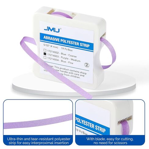 JMU Dental Polishing Strips, 4mm Fine Tooth Sandpaper, Tooth Polish Abrasive Strip for Interproximal Shaping, Resin Filling Finishing & Tooth Contouring, Blue, 1 Roll in Kuwait