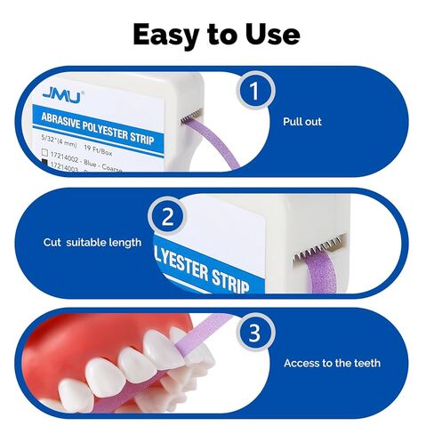 JMU Dental Polishing Strips, 4mm Fine Tooth Sandpaper, Tooth Polish Abrasive Strip for Interproximal Shaping, Resin Filling Finishing & Tooth Contouring, Blue, 1 Roll in Kuwait