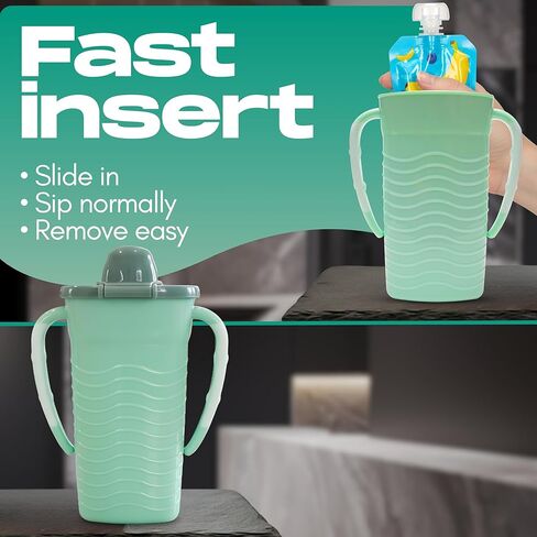 Mommy's Helper Pouch Mate Food Pouch Holder, No-Squeeze, No-Mess Solution for Baby Food Pouches, Soft Spout, Gripper Handles, Recycled Plastic, BPA & Phthalate Free, Dishwasher Safe (Tidal Teal) in Saudi Arabia