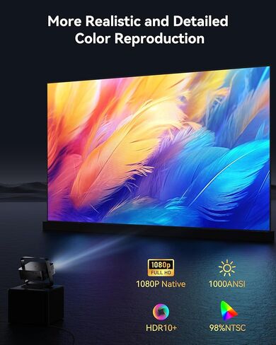 [1080P Full HD & 4K Support] جهاز عرض ذكي مع WiFi وBluetooth، جهاز عرض محمول 1500 ANSI، Keystone Auto & Zoom Mini Outdoor Movie Proyector مع HDR10+ للمسرح المنزلي in Kuwait