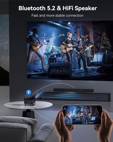 [1080P Full HD & 4K Support] جهاز عرض ذكي مع WiFi وBluetooth، جهاز عرض محمول 1500 ANSI، Keystone Auto & Zoom Mini Outdoor Movie Proyector مع HDR10+ للمسرح المنزلي in Kuwait