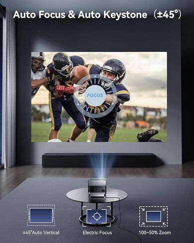 [1080P Full HD & 4K Support] جهاز عرض ذكي مع WiFi وBluetooth، جهاز عرض محمول 1500 ANSI، Keystone Auto & Zoom Mini Outdoor Movie Proyector مع HDR10+ للمسرح المنزلي in Kuwait
