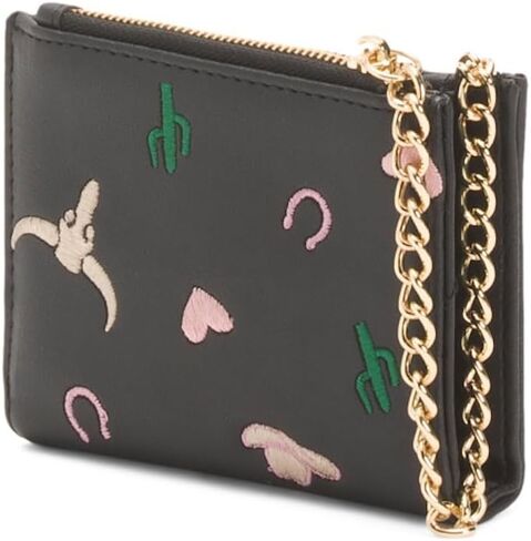 Betsey Johnson Martini Toss Card Case with Chain Wristlet, Black Embroidered Polyurethane, 4.75 x 3.5 Inches, 2 Piece Set in Saudi Arabia