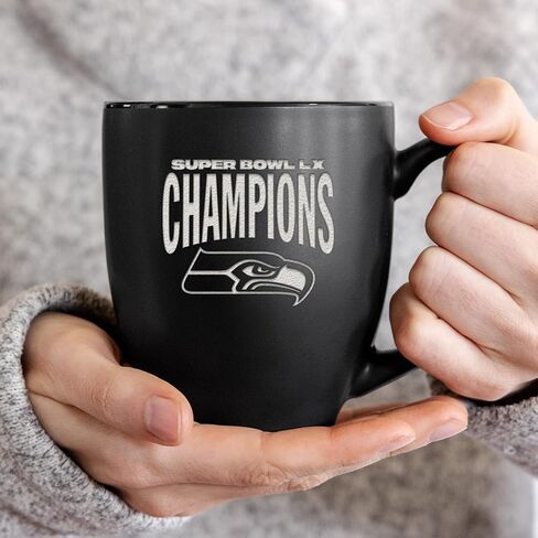 ريكو إندستريز NFL Football Seattle Seahawks 2026 Super Bowl LX Champions 15oz محفور بالليزر أسود غير لامع كوب بيسترو من السيراميك - للمشروبات الساخنة أو الباردة in Saudi Arabia
