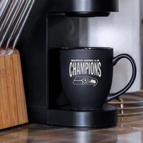 ريكو إندستريز NFL Football Seattle Seahawks 2026 Super Bowl LX Champions 15oz محفور بالليزر أسود غير لامع كوب بيسترو من السيراميك - للمشروبات الساخنة أو الباردة in Saudi Arabia