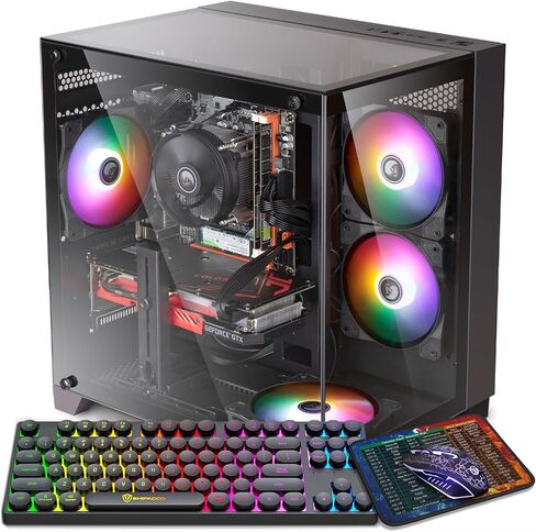 كمبيوتر مكتبي للألعاب، AMD Ryzen 5 5500 حتى 4.2 جيجا هرتز، Radeon RTX 2060 6G، 16G، DDR4، 1 تيرابايت SSD، WiFi 6، RGB Fan x5، أجهزة الكمبيوتر البرجية Windows 11 Home in Kuwait