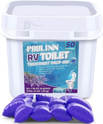 PAULINN RV Toilet Treatment Drop Ins, 50 Packs Septic Tank Treatment Pods Holding Tank Deodorizer for RV Black & Grey Water Tank Camper Marine Boat Camping, Orange in Saudi Arabia