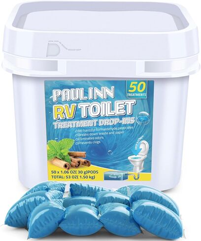 PAULINN RV Toilet Treatment Drop Ins, 50 Packs Septic Tank Treatment Pods Holding Tank Deodorizer for RV Black & Grey Water Tank Camper Marine Boat Camping, Orange in Saudi Arabia