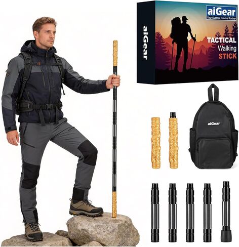 عصا aiGear التكتيكية للمشي لمسافات طويلة، أقطاب الرحلات مقاس 53 بوصة مع ملحق مقبض Wukong الأسطوري الأسود، عصا المشي المصنوعة من سبائك الألومنيوم المتينة، طاقم عمل Ruyi Jingu Bang Monkey King للتمثيل والمشي لمسافات طويلة in Saudi Arabia