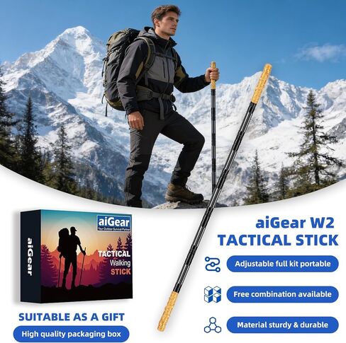 عصا aiGear التكتيكية للمشي لمسافات طويلة، أقطاب الرحلات مقاس 53 بوصة مع ملحق مقبض Wukong الأسطوري الأسود، عصا المشي المصنوعة من سبائك الألومنيوم المتينة، طاقم عمل Ruyi Jingu Bang Monkey King للتمثيل والمشي لمسافات طويلة in Saudi Arabia