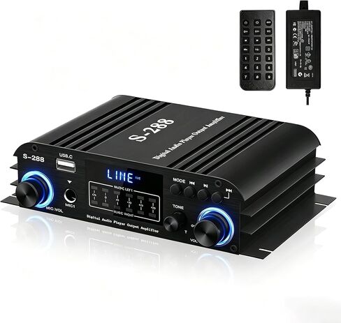 مضخم صوت استيريو 4 قنوات بلوتوث 5.0 بقدرة 50 وات × 4 هاي فاي، 1200 وات بحد أقصى USB/SD/FM مدخلات صوت فئة D مع جهاز تحكم عن بعد ومحول طاقة للمسرح المنزلي والكاريوكي in Kuwait